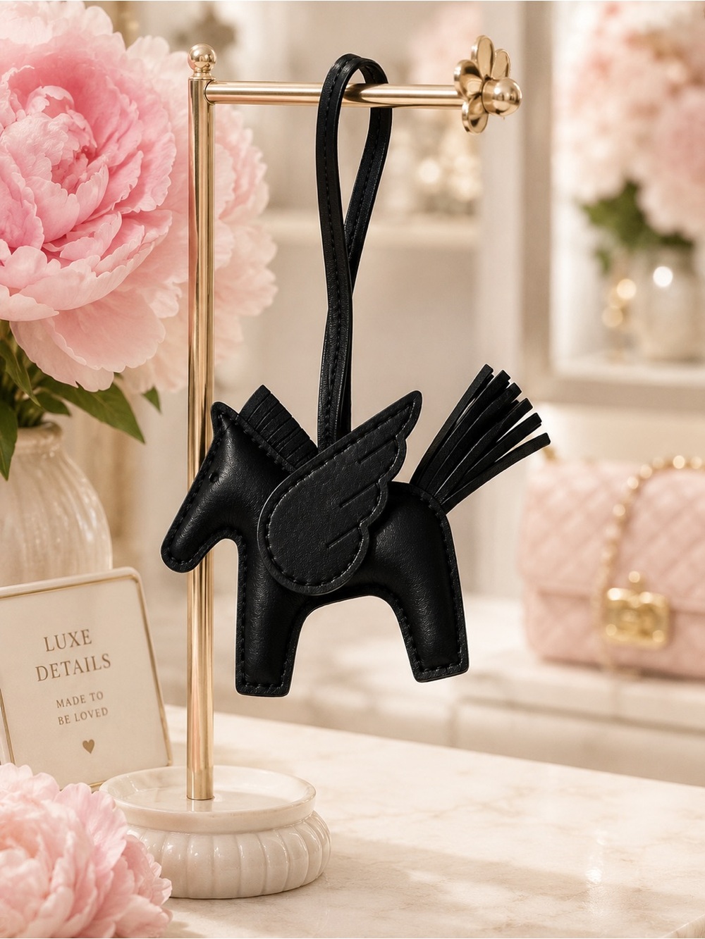 NWOT~Black Faux Leather Pegasus Tassel Bag Charm/Handbag Accessory